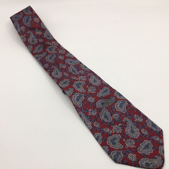 Vintage Yves Saint Laurent YSL Dark Red Blue and Gray Paisley Silk Tie - Picture 5 of 13